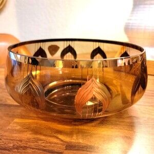 Vintage Murmac Bohemia Amber Glass Decorative Fruit Bowl